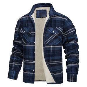 Herren Langarm Stehkragen <span class=keywords><strong>Plaid</strong></span> Flanell Shirt Jacke Button Down <span class=keywords><strong>Polar</strong></span> Fleece gefütterte Jacke - Product Image 5