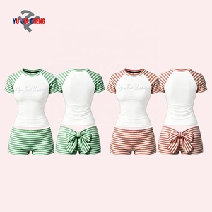 Abbigliamento Estivo <span class=keywords><strong>Donna</strong></span> Y2K Streetwear Personalizzato Fitness Loungewear Casual in <span class=keywords><strong>Cotone</strong></span> Set Due Pezzi T-Shirt Color Block e Pantaloncini con Fiocco - Product Image 2