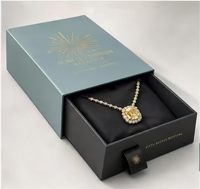 Boîte cadeau de luxe pour bijoux, boîte coulissante bleu ciel avec logo soleil doré pour l'emballage de colliers et pendentifs