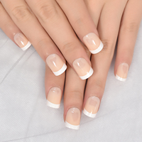 Appuyez sur les ongles avec des pointes françaises courte longueur carré en forme de solide brillant bâton sur couverture complète ongles de presse en gros faux ongles