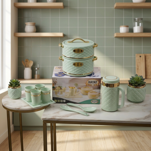 Ensemble de casseroles en céramique Anax Classic 10 pièces, revêtement antiadhésif, poignées en acier inoxydable, design isolé, comprend des ustensiles et des tasses - Product Image 3
