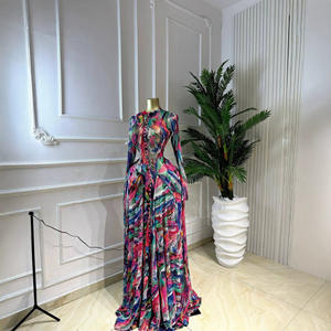 Robe de soirée élégante à imprimé fluide et col rond à manches longues pour femme, grande taille, nouvelle collection Viviblook Z225DS03 - Product Image 1