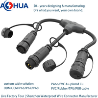 Conector de Cable Tipo T Impermeable IP68 de 3 Pines AOHUA M12, 5A 300V, Divisor de Energía Macho-Hembra para Letreros LED, Túneles y Exteriores