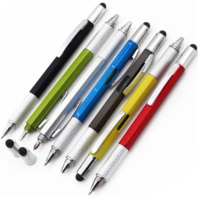 Ferramenta multifuncional de chave de fenda, paquímetro, medidor de nível, caneta esferográfica, caneta touch, caneta esferográfica