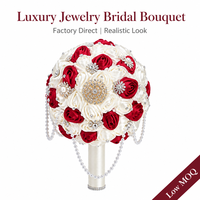 Ramo de Novia de Lujo con Rosa de Satén, Borla de Perlas y Diamantes de Imitación, en Varios Tamaños y Colores, para Boda, Dama de Honor, Ceremonia, Matrimonio, Decoración