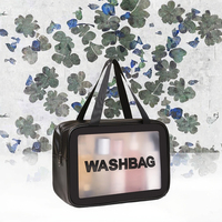 Trousse de Maquillage Portable Écologique et Étanche avec Poignée Souple, Motif Lettres, en PVC Transparent, Organisateur Multifonctionnel à Fermeture Éclair