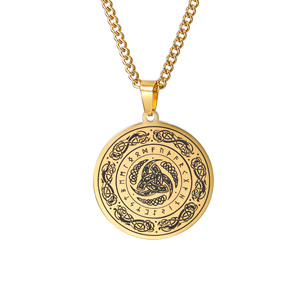 Kalung baja tahan karat Hip-Hop pria liontin simpul konsentris Irlandia Logo Rune Viking Skandinavia yang dipersonalisasi - Product Image 5