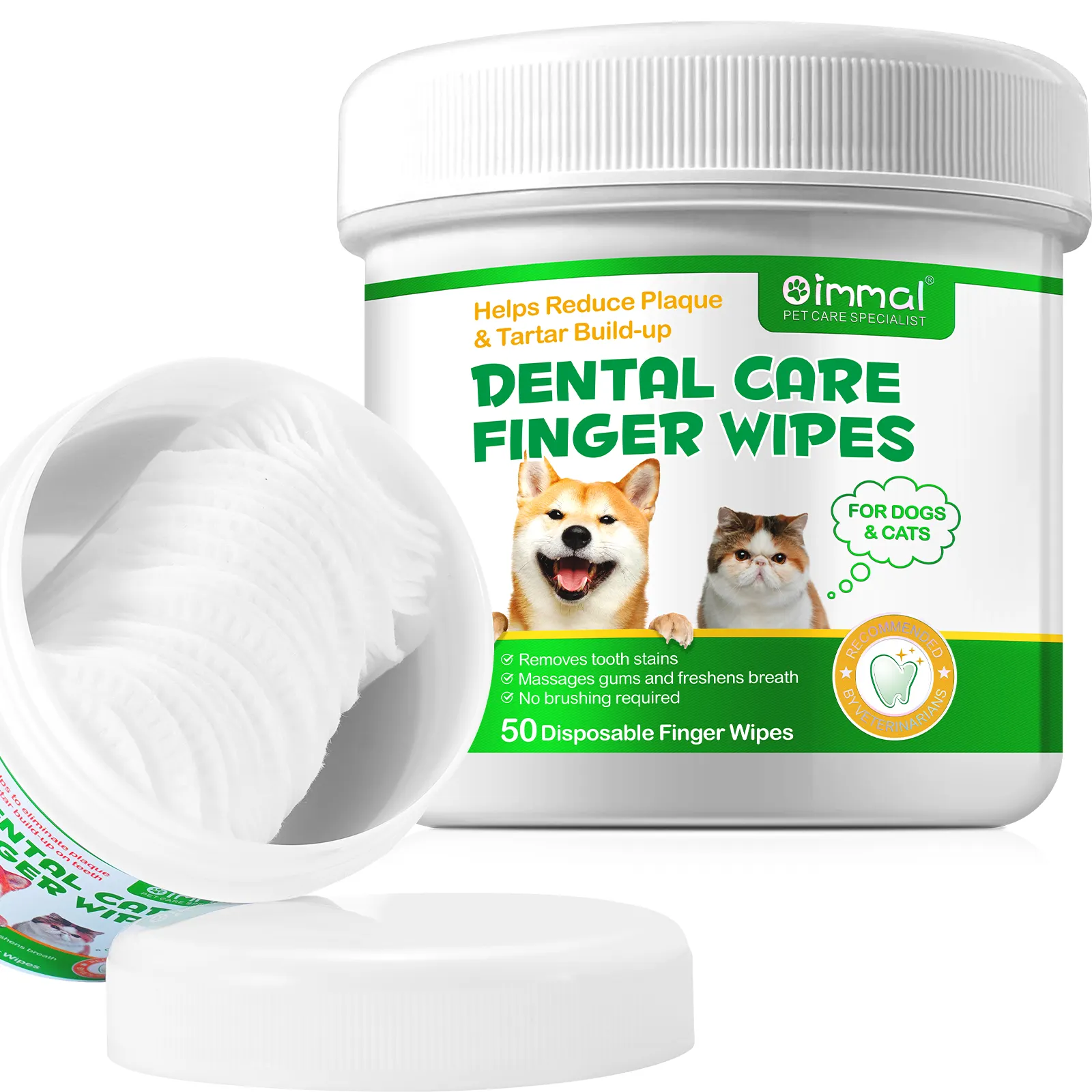OIMMAI private label customize 50ps disposable tartar removal organic pet tooth cleaning gloves wipes,pet dental wipes