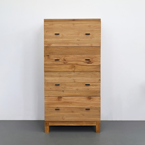 Cómoda Antigua de Teca con 4 Cajones Hechos a Mano y Patas Cónicas, Mueble de Madera Reciclada para Dormitorio - Product Image 4