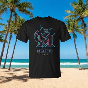 T-shirt unisexe noir à col rond et manches courtes avec impression numérique, collection City Connect Miami 2025, modèle Mia 305, pour le sport et les jeux - Product Image 3