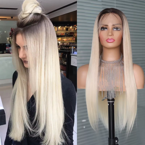 Wig Rambut Asli Eropa Transparan Hd Lace Frontal PrePlucked Cuticle Aligned <span class=keywords><strong>Ash</strong></span> Blonde Highlight # 60 Wig Rambut Depan Berwarna Lace - Product Image 3