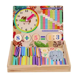 Juego de caja de palos de conteo de matemáticas multifuncional, reloj para niños, caja de aprendizaje digital, rompecabezas de madera, juguetes educativos de matemáticas