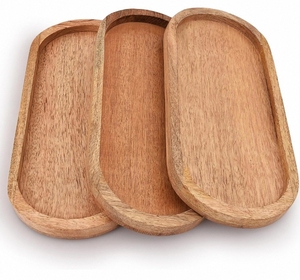 Nampan Sajian Kayu Oval Buatan Tangan yang Indah, Nampan Kayu yang Dipoles Tanpa Finishing untuk Penyajian Makan Malam, Camilan, Pesta, Liburan, Tahan Lama - Product Image 1