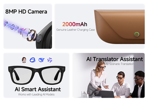 HD5 Ultra Smart Glasses 8MP Camera with 2000mAh Charging <b>Case</b> Anti-Shake Video <b>Recording</b> for Outdoor Sports - Product Image 3