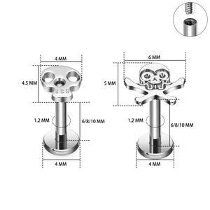 एटम F136 टाइटेनियम हड्डी आकार सीज़ इनले 16 ग्राम आंतरिक थ्रेड नोस्ट्रिल सर्पिल स्टड होंठ कार्टिलेज नाक स्टड पिरलिंग वाले गहने - Product Image 4