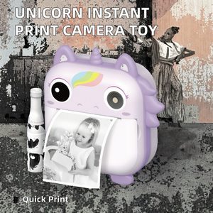 Joli appareil photo numérique instantané 2,4 pouces avec papier thermique, motif licorne, pour filles, cadeau autocollant - Product Image 2