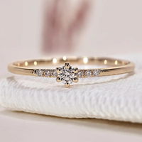 Anillo de Compromiso con Diamante Cultivado en Laboratorio, Corte Redondo, Solitario Pequeño con Banda Pavé, Oro Sólido de 10K/14K/18K, Certificado IGI, CVD/HPHT, Personalizado
