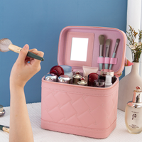 Étui à maquillage carré personnalisé en cuir PU, imperméable, matelassé, avec miroir, grande capacité, sac de rangement pour les voyages