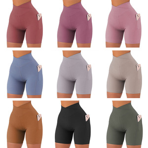 Pantalones cortos de gimnasio de tela elástica para mujer, <span class=keywords><strong>Shorts</strong></span> deportivos para correr y Yoga con bolsillos - Product Image 5
