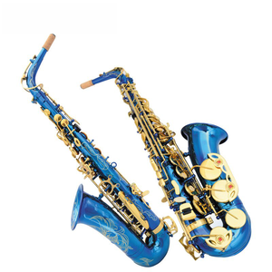 Saxophone alto en mi bémol laqué bleu, instrument en laiton pour débutants et performances adultes, vente en gros du fabricant - Product Image 1