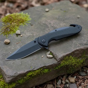 Couteau pliant à lame noire, manche en aluminium, couteau de poche tactique de survie pour <span class=keywords><strong>le</strong></span> camping en plein air avec coupe-corde et <span class=keywords><strong>brise</strong></span>-vitre - Product Image 1