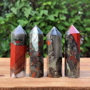 Tour de guérison en pierre de sang africaine hexagonale, pierre de cristal de guérison artisanale pour la décoration, vente en gros - Product Image 1