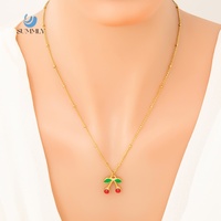Collar SUMMLY de Acero Inoxidable Chapado en Oro de 18K, Resistente al Agua, Sin Deslustre, con Colgante de Zirconia y Esmalte en Forma de Cereza, Joyería Diaria para Mujer, Regalo