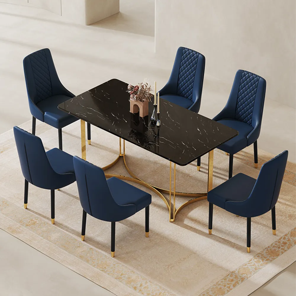 Conjunto de mesa de jantar 6 cadeiras, console de luxo nórdico europeu com design moderno preto de mármore 4 lugares de jantar