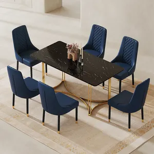 豪华北欧欧洲现代设计黑色大理石4座餐桌套装6椅控制台角落餐厅套装家具