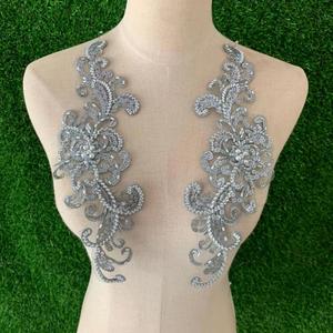 2022 New <strong>Heavy</strong> Industry Beads Three-dimensional Flower Mesh Embroidery Voile <strong>Fabric</strong> Paste <strong>Lace</strong> Patch for Wedding Dress - Product Image 2