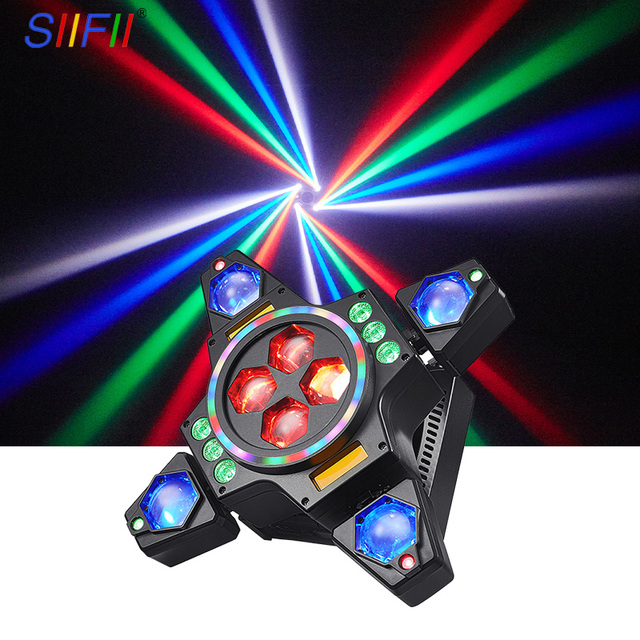 Led 100W Four Arms Whirlwind Bee Eye 6-in-1 Beam Strobe Laser Moving Head Sound Control RGBW IP33 DMX512 Disco Party Stage Light