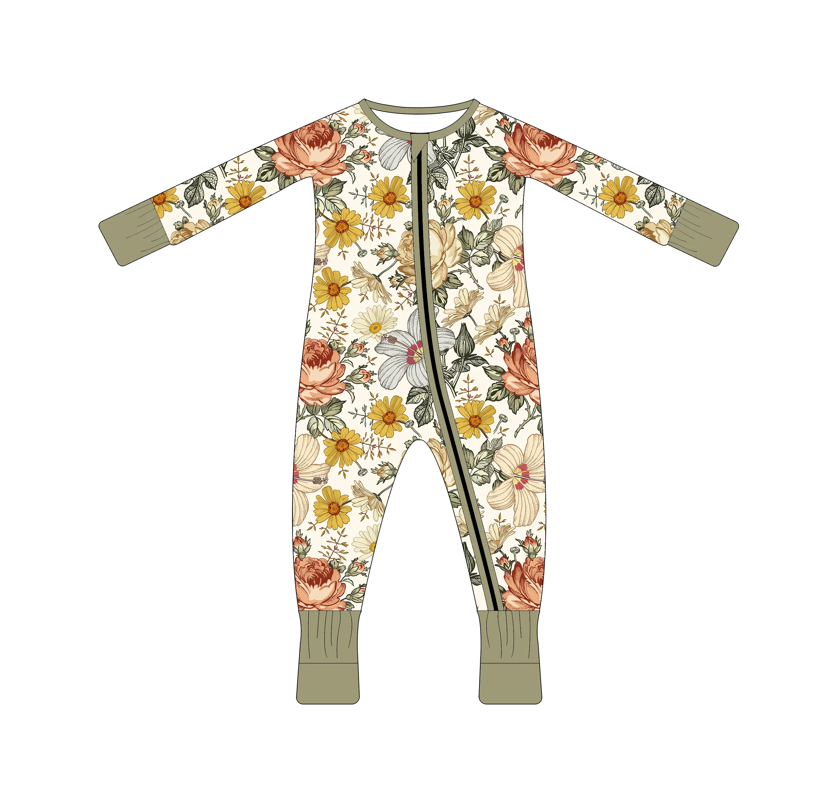 Blumen New Baby Stram pler Bambus Kleidung Jungen Mädchen Overall Langarm Reiß verschluss Neugeborene Kletter pyjamas Baby kleidung
