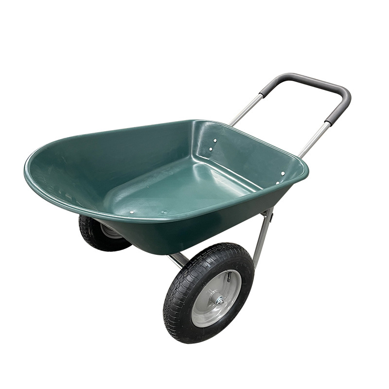 2 Tire Wheelbarrow Dump Wagon Home Utility Garden Cart Heavy Duty Yard Wheelbarrows for Soil Bricks and Construction Materials