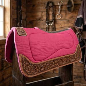 Handtooled Western Customized Color Teal <b>Felt</b> Saddle Pad with Carved Wear Edge Fabric Lining All Sizes Customized Size - Product Image 3