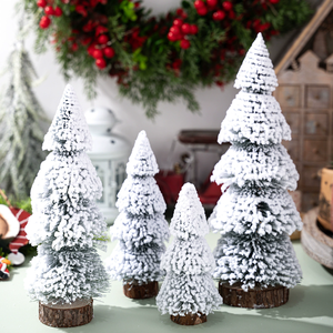 HB-402 Miniature <strong>White</strong> Artificial Small <strong>Christmas</strong> Pine <strong>Tree</strong> with Base for Mantel Village Dining Table Holiday Decorations - Product Image 1