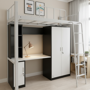 Cama alta tipo loft para apartamento <span class=keywords><strong>con</strong></span> <span class=keywords><strong>escalera</strong></span> y armarios de almacenamiento, superventas de fábrica, muebles de dormitorio, se acepta personalización - Product Image 1