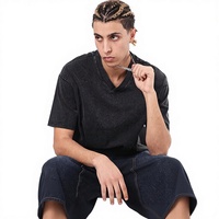 T-shirt vintage personnalisé pour homme en batik, 250 g/m², poids lourd, 100 % coton, col en V uni, manches courtes, coupe ample, tricoté et délavé