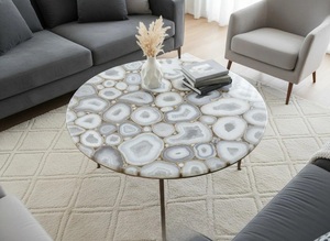 Mesa de Centro de Ágata Blanca Hecha a Mano, Elegante, Ecológica, Arte Moderno, Mueble Personalizado y Decoración de Pasillo para Interiores - Product Image 3