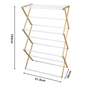 YIKAI Giá Phơi Quần Áo Bằng Gỗ Tre + Kim Loại Gấp Gọn Tiết Kiệm Không Gian Gia Đình - Product Image 1