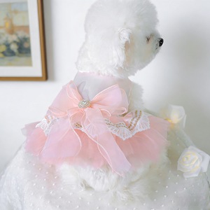 Vêtements pour chien, jupe tutu, robe en tulle blanc pêche avec voile couronne rose et violet pour un style princesse, à porter au printemps et en été - Product Image 2