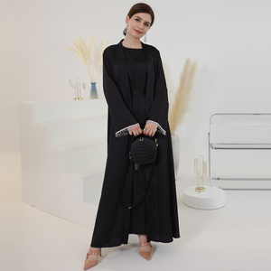 Robes Abaya élégantes en soie <span class=keywords><strong>satin</strong></span>ée pour femmes musulmanes, cardigan kimono, longue robe, couleur unie, robe à perles, robe de soirée, Jubah, vêtements islamiques pour l'Aïd - Product Image 4