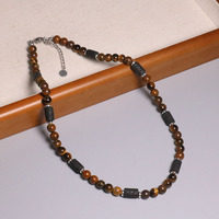 Collier tendance en pierre naturelle œil de tigre, ensemble de colliers en acier inoxydable étanche pour hommes