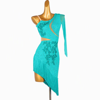 Nouvelle tenue de danse latine professionnelle pour compétition, costume de performance sexy avec franges en strass pour la danse samba