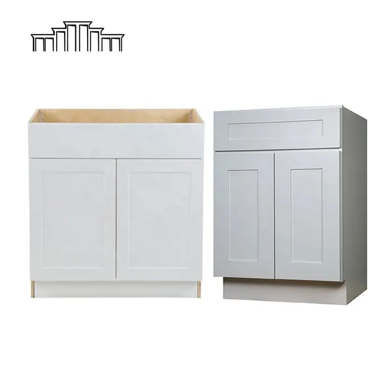 Modular White Style Shaker Door Solid Wood Wooden Free Standing Kitchen Sink Cabinet Base Made in China