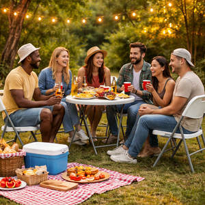 كراسي تخييم قابلة للطي بيضاء محمولة بالجملة، كراسي بلاستيكية للمناسبات والحفلات والنزهات - Product Image 5