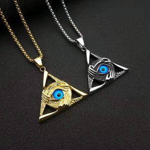 Collar con colgante de ojo de diablo triangular de acero inoxidable para hombre, diseño geométrico de calavera, joyería de regalo DZ699 - Product Image 1