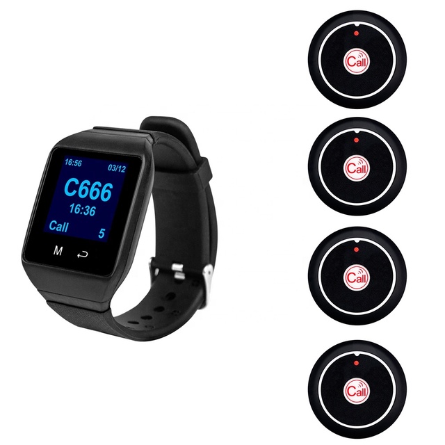 Guest Service Paging Beeper 10 Table Call Buttons with 1 Vibrating Wristwatch Wireless Calling System Pager Watch for Restaurant