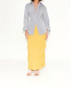 <b>Yellow</b> High Waist <b>Pleated</b> Midi <b>Skirt</b> Women's Bohemian Style Tassel Soft Viscose Solid Color All Seasons - Product Image 3