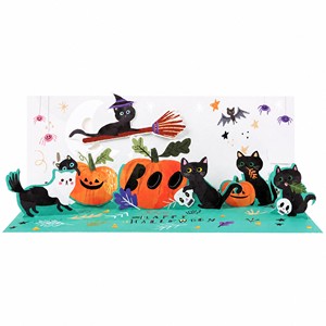 Tarjeta de Felicitación Pop-Up de Halloween con Diseño de Gato Negro, Calabaza y Murciélago, Tarjeta Decorativa de Papel para Ventana del Hogar, Regalo para Fiestas - Product Image 1