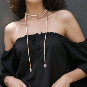 Collar Largo con Cuentas de Piedra Natural y Perlas Barrocas, Joyería DIY en Capas para Boutiques y Uso Diario - Product Image 6